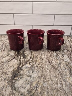 Fiesta Ware Burgundy Red Ceramic Coffee Mugs Cups - Set of 3